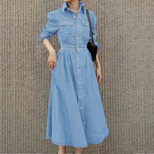 Foresi (Amazon) Denim Blue Button-Up Dress